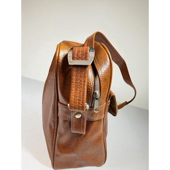 Vintage Sears Brown Vinyl Carry on / Overnight Shoulder Bag Vegan Leather - Picture 3 of 10